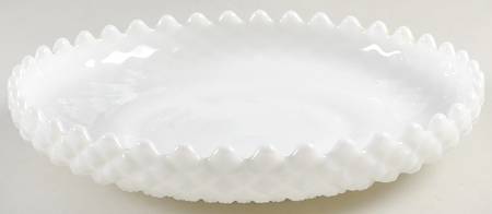 English Hobnail Milk Glass (Round or Hex Base) 10" Shallow Round Bowl