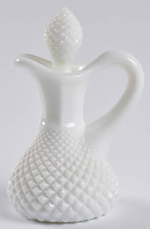 English Hobnail Milk Glass (Round or Hex Base) Child's Condiment Cruet with Stopper