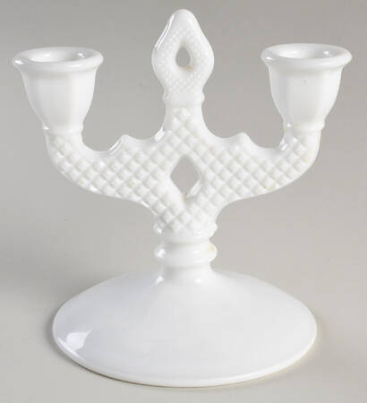 English Hobnail Milk Glass (Round or Hex Base) Double Light Candlestick