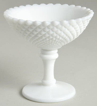 English Hobnail Milk Glass (Round or Hex Base) Round Compote (Height X Width)
