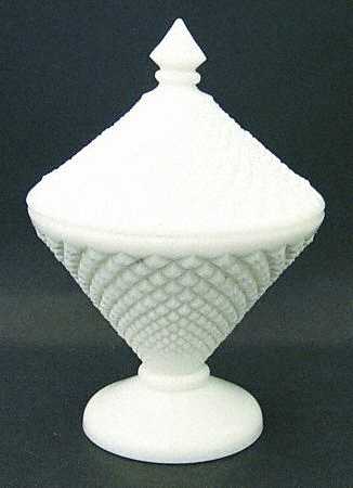 English Hobnail Milk Glass (Round or Hex Base) Candy Dish & Lid