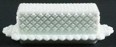 English Hobnail Milk Glass (Round or Hex Base) 1/4 Pound Covered Butter