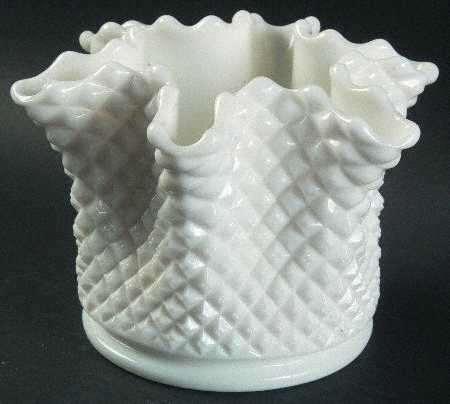 English Hobnail Milk Glass (Round or Hex Base) 7" Round Crimped Bowl