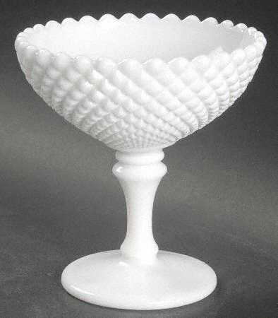 English Hobnail Milk Glass (Round or Hex Base) Round Compote (Height X Width)