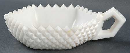 English Hobnail Milk Glass (Round or Hex Base) Handled Bon Bon