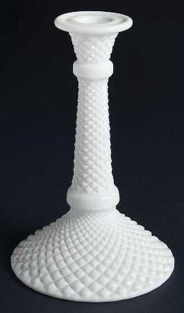 English Hobnail Milk Glass (Round or Hex Base) 8" Single Light Candlestick