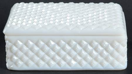 English Hobnail Milk Glass (Round or Hex Base) Cigarette Box & Lid