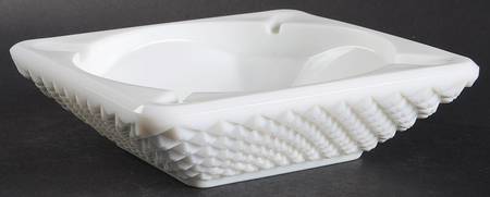 English Hobnail Milk Glass (Round or Hex Base) Large Square Ashtray