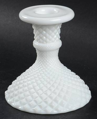 English Hobnail Milk Glass (Round or Hex Base) Single Light Candlestick