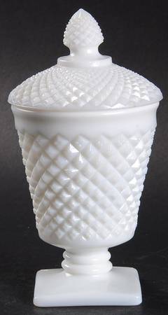 English Hobnail Milk Glass (Square Base) Mustard & Lid