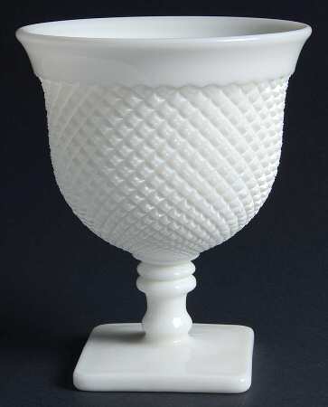 English Hobnail Milk Glass (Square Base) 7" Flared Vase
