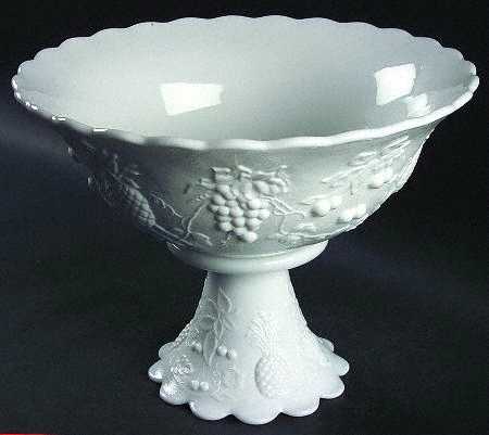 Fruits Milk Glass Flared Punch Bowl with Stand by Westmoreland