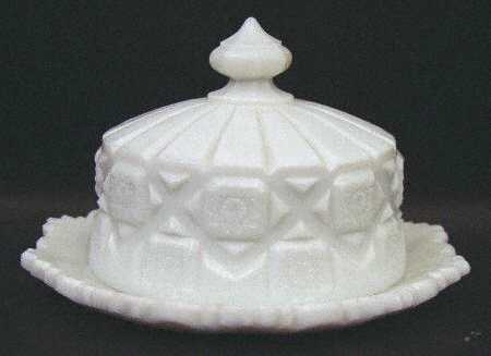 Old Quilt (Milk Glass) Cheese Dish & Lid
