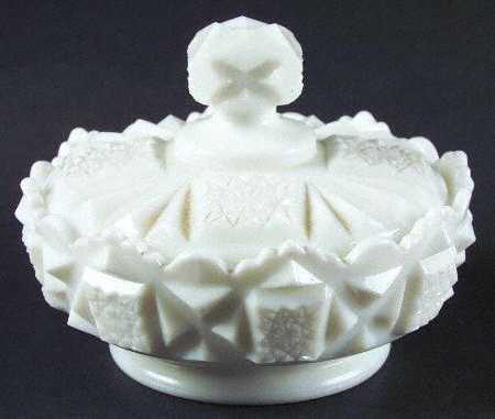 Old Quilt (Milk Glass) Powder Jar & Lid