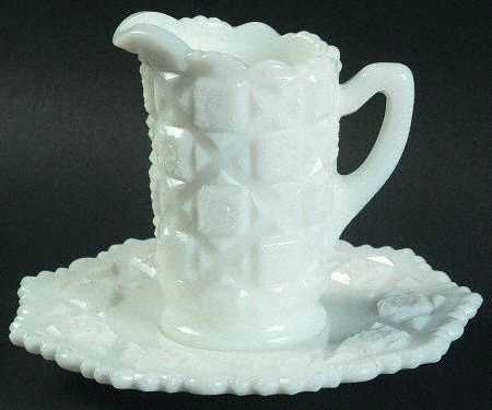 Old Quilt (Milk Glass) Syrup/Jug Open with Underplate