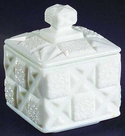 Old Quilt (Milk Glass) Square Box & Lid