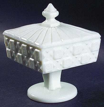 Old Quilt (Milk Glass) Footed Candy Dish & Lid