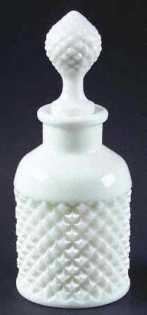 English Hobnail Milk Glass (Round or Hex Base) Round Perfume Bottle & Stopper