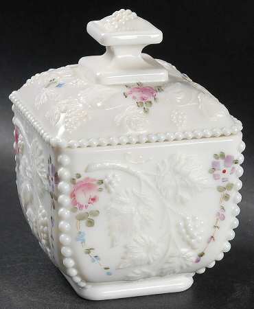Roses & Bows Beaded Square Puff Box with Lid