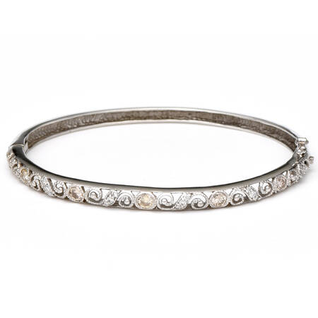 14KW Fancy Brown & White Diamond(1.24) Hinged Bangle Bracelet