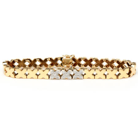 14KYW Vintage Diamond(0.30) "X" Link Bracelet