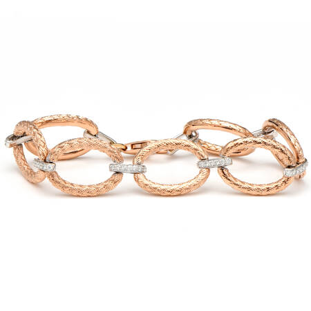 14KRW Diamond(0.65) Oval Textured Link Bracelet