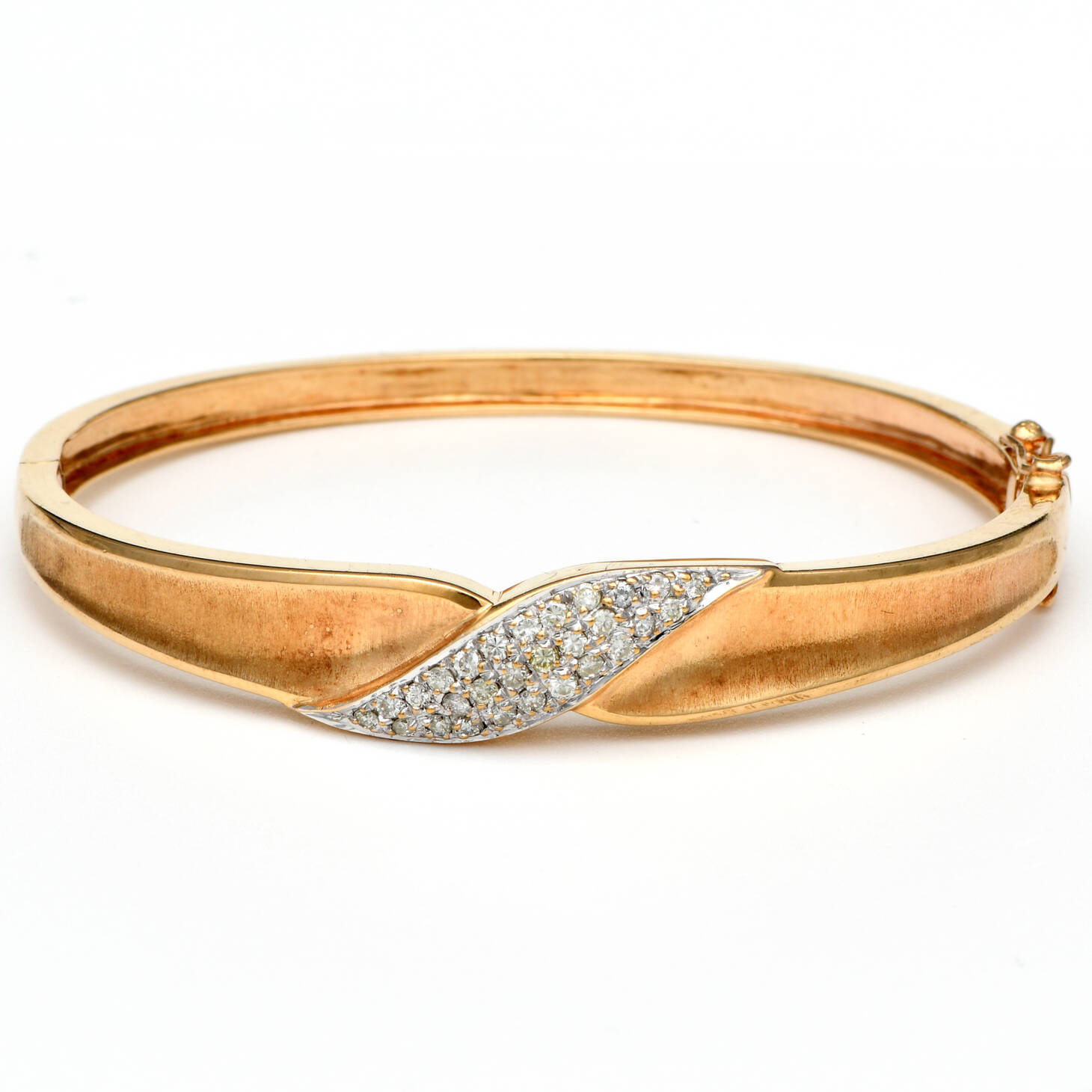 14KYW Diamond(0.39) Textured Hinged Bangle Bracelet