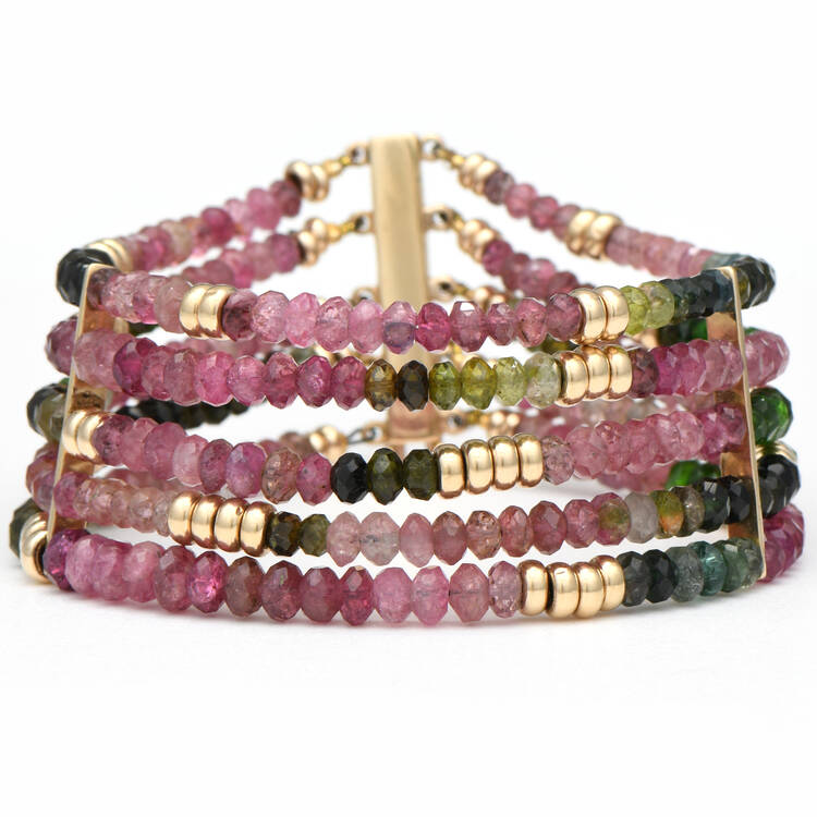 14/12KY Colorful Tourmaline Multi Strand Bracelet