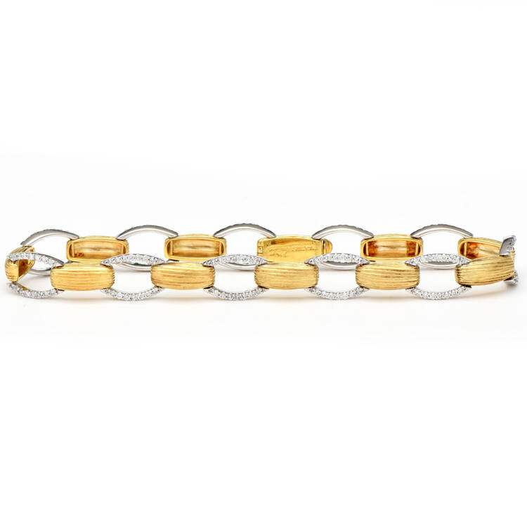 14KWY Diamond(0.85) Two-Tone Textured Link Bracelet