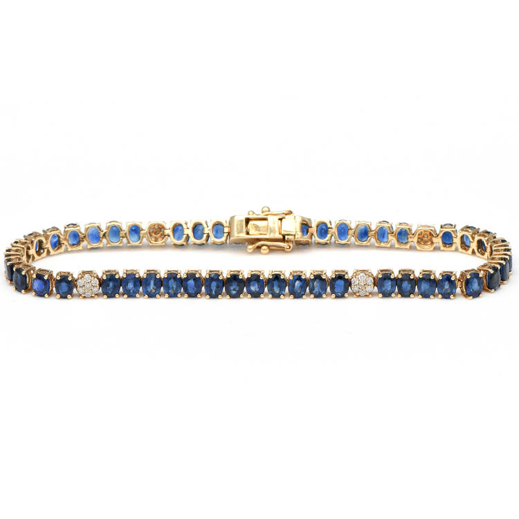 14KY Sapphire(9.6) & Diamond(0.28) Line Bracelet