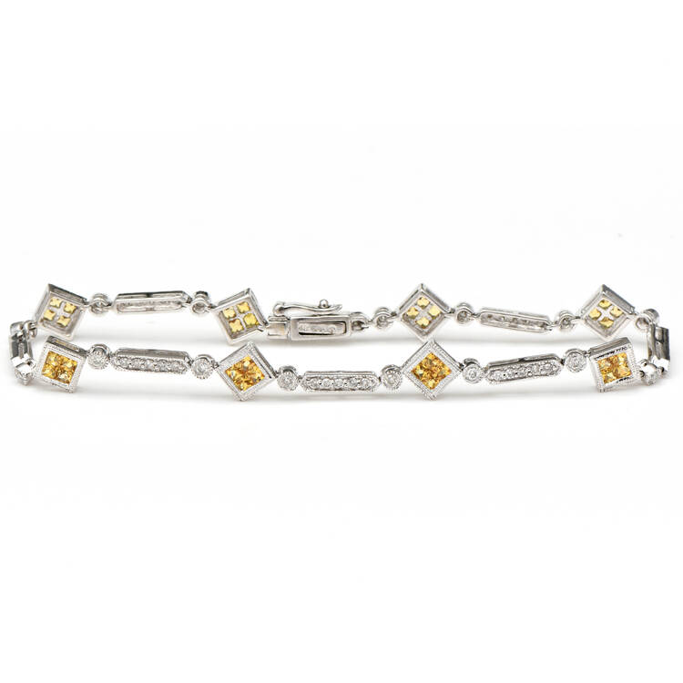 14KW Yellow Sapphire(1.90) & Diamond(0.60) Line Bracelet