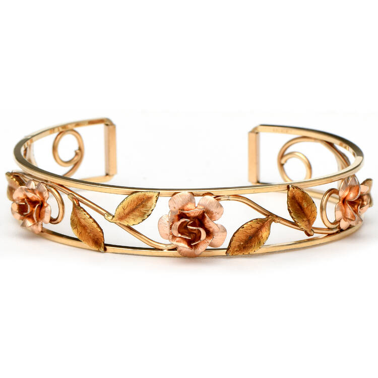 9/11KYR Krementz Open Floral & Leaf Cuff Bracelet