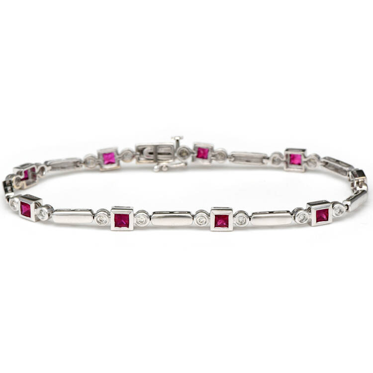 14KW Ruby(0.50) & Diamond Line Bracelet