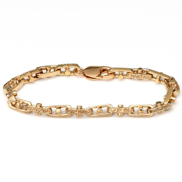 10KY Greek Key Anchor Link Bracelet