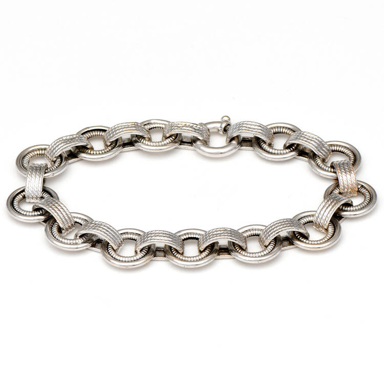 14KW Fancy Textured Ring Link Bracelet