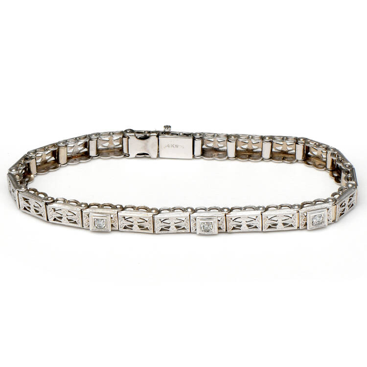 14KW Art Deco Diamond(0.18) Filigree Bracelet
