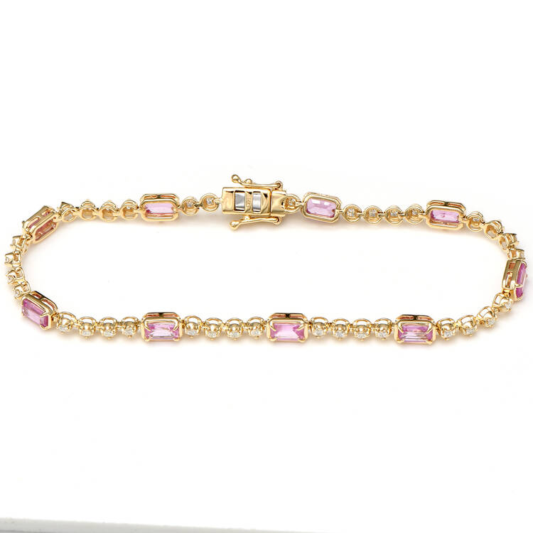 14KY Pink Sapphire(3.06) & Diamond(0.55) Line Bracelet