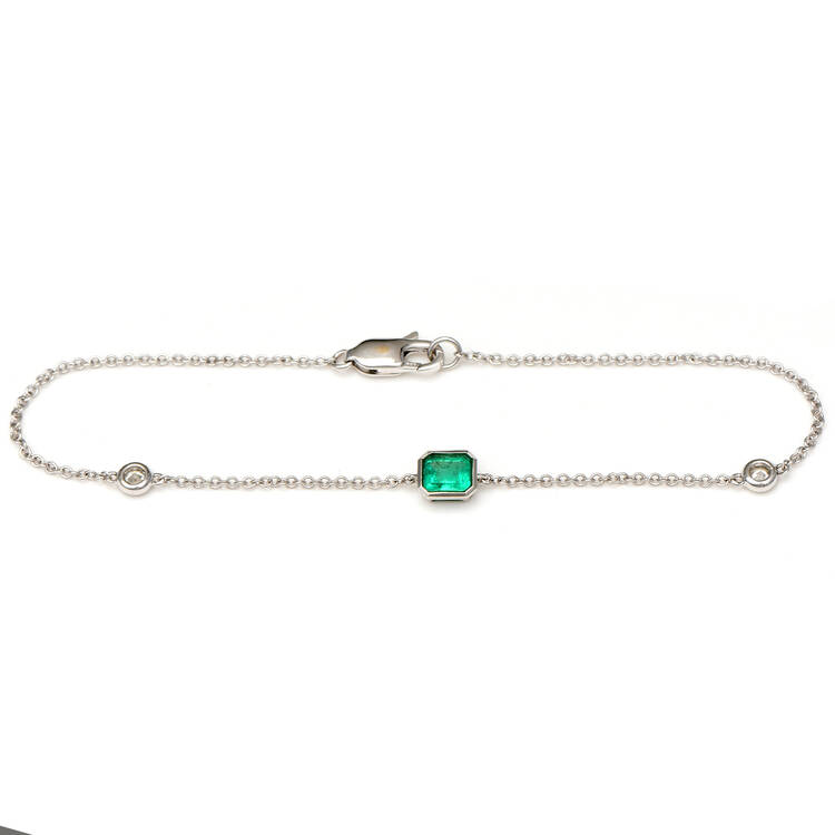 14KW Emerald(0.40) & Diamond(0.14) Station Bracelet