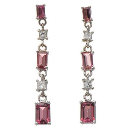 18KW Pink Tourmaline(1.87) & Diamond Drop Earrings