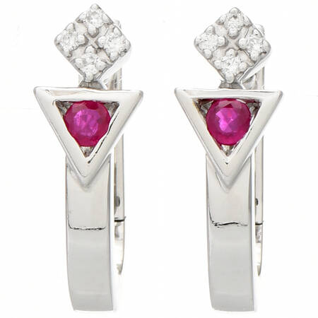 14KW Minimalist Ruby(0.06) & Diamond(0.04) Hoop Earrings