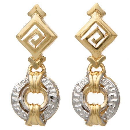 14KYW Geometric Two Tone Dangle Earrings