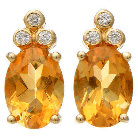 14KY Citrine(2.01) & Diamond(0.06) Stud Earrings