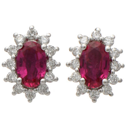 14KW Ruby(0.40) & Diamond(0.12) Halo Stud Earrings