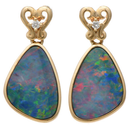 14KY Boulder Opal & Diamond Accent Earrings