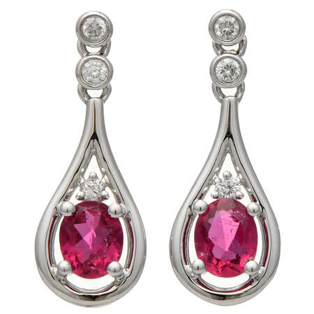 14KW Rubellite Tourmaline(0.66) & Diamond(0.09) Accent Drop Earrings