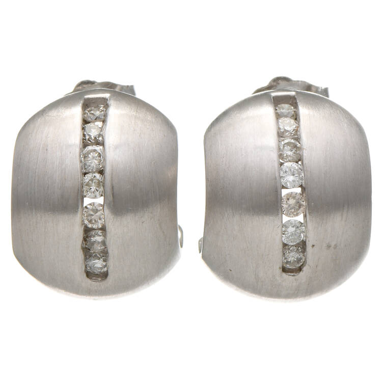14KW Diamond(0.14) Channel Huggie Hoop Earrings