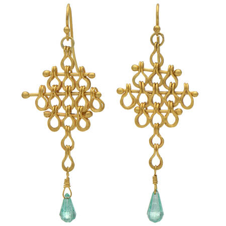 22KY Green Tourmaline Briolette Link Dangle Earrings