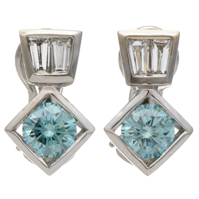 14KW Blue (1.6) & White Diamond (0.56) Earrings