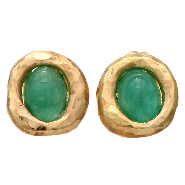 18KY Green Jade (3.0) Hammered Button Earrings