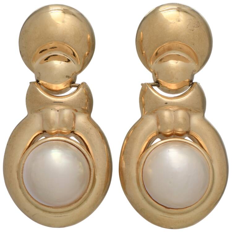 14KY Mabe Pearl Door Knocker Earrings